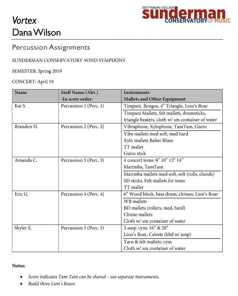 percussion assignment chart pdf