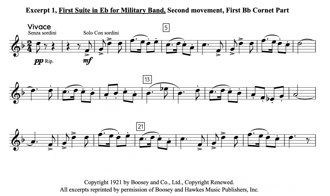 Studying Band Excerpts for Trumpet First Suite in Eflat for Military